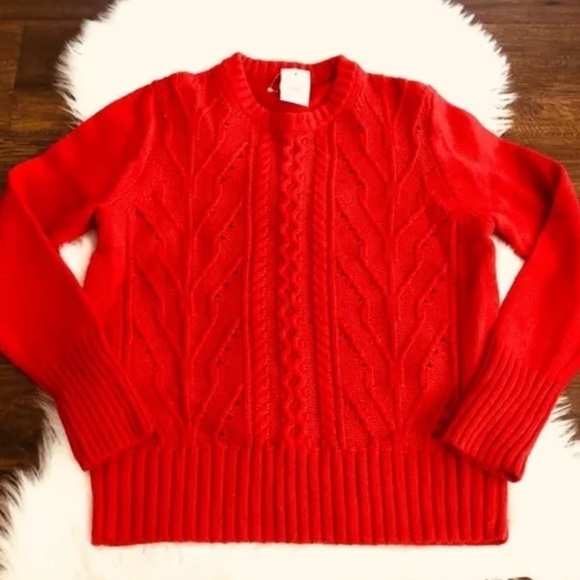 J.Crew Cable knit Sweater red wool blend pullover crewneck long sleeve XS S - Picture 5 of 10